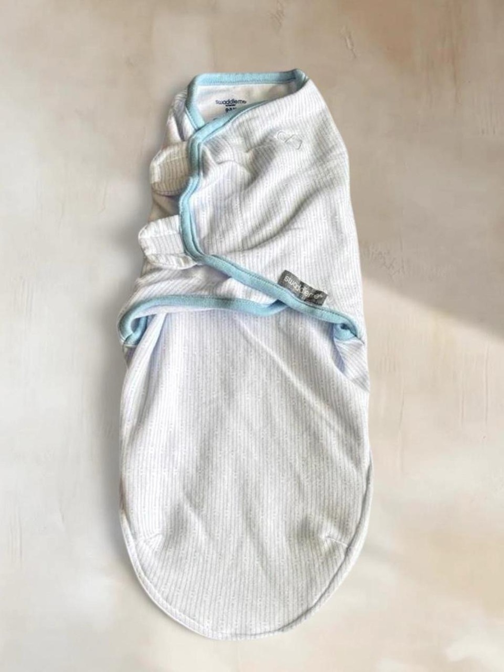 SwaddleMe Baby Sleep Sack Swaddle in White with Light Blue Trim